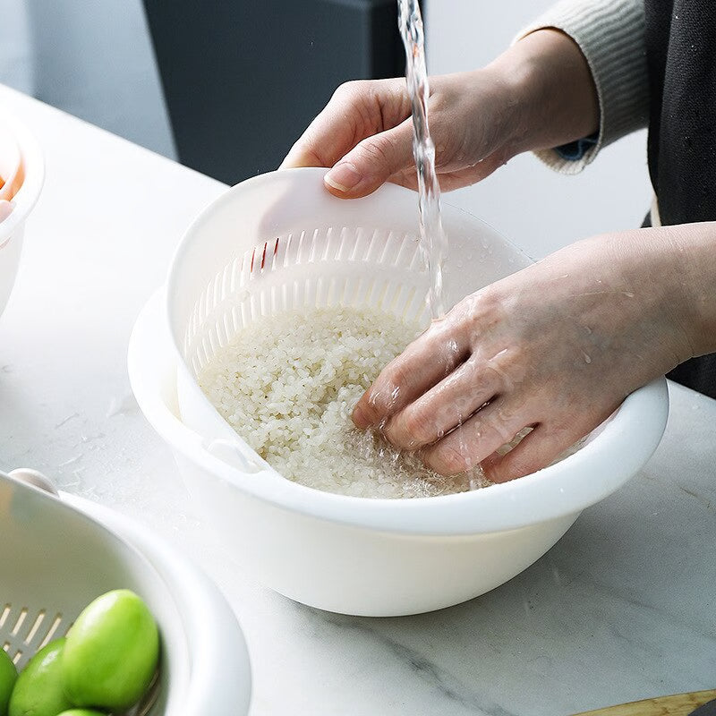 Rotating Fruit Basket Double Layer Draining Basket for Easy Washing and Storage