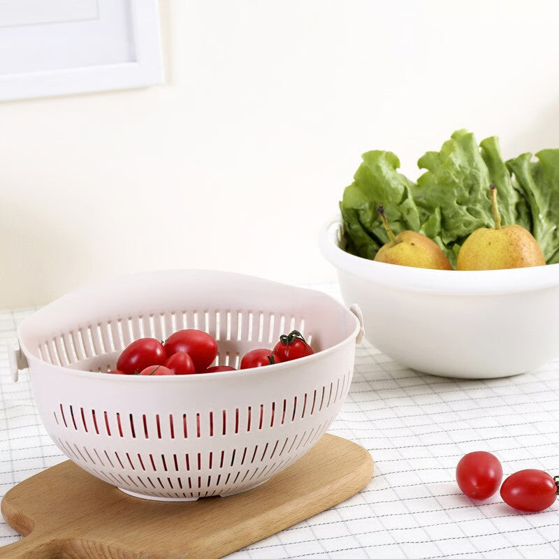 Rotating Fruit Basket Double Layer Draining Basket for Easy Washing and Storage