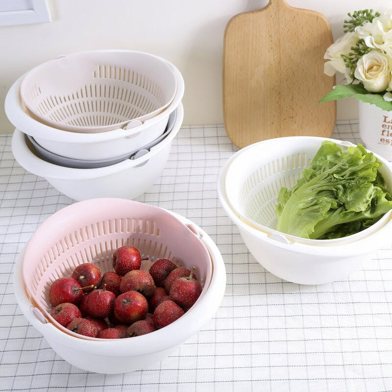 Rotating Fruit Basket Double Layer Draining Basket for Easy Washing and Storage