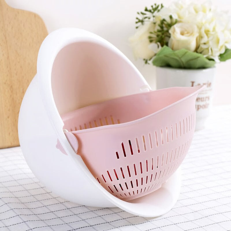 Rotating Fruit Basket Double Layer Draining Basket for Easy Washing and Storage