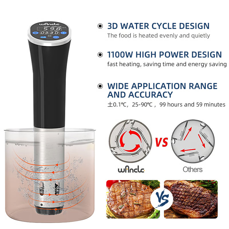 Sous Vide Cooker LCD Touch, Immersion Circulator Accurate Cooking, Waterproof Vacuum Cooker with Digital Display