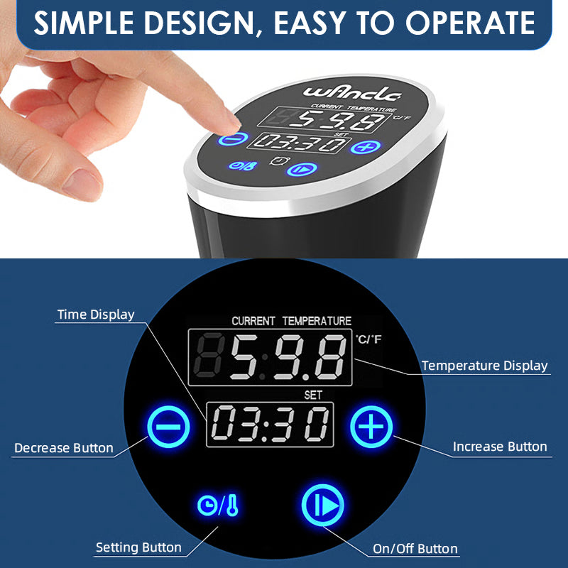 Sous Vide Cooker LCD Touch, Immersion Circulator Accurate Cooking, Waterproof Vacuum Cooker with Digital Display