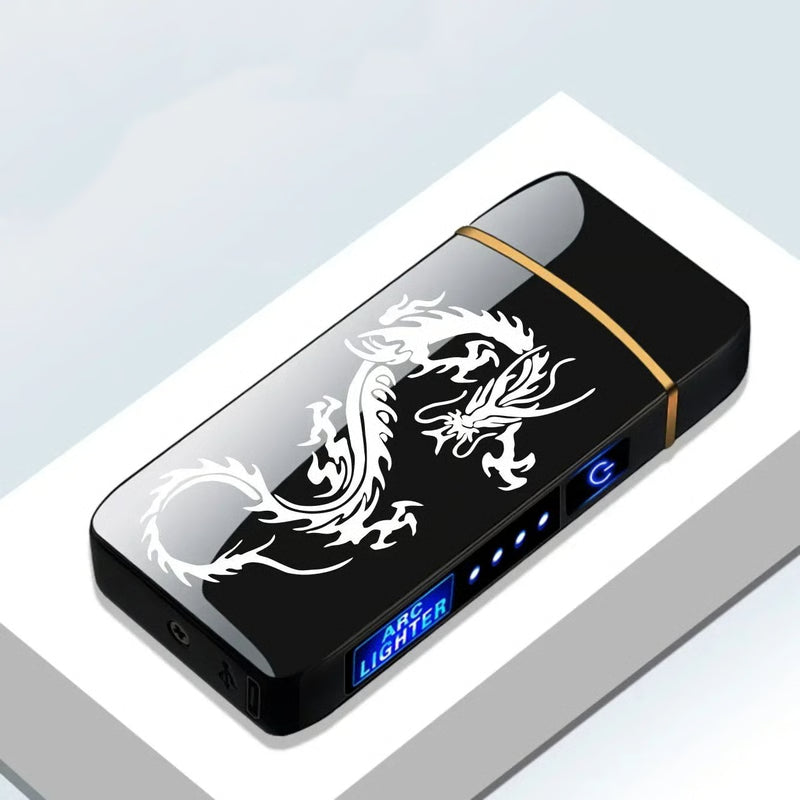 USB Rechargeable Windproof Electric Metal Lighter, Double Arc Flameless Plasma Lighter with Touch Sensor & LED Display