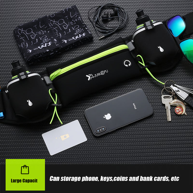 Running Waist Belt for Marathon Trail, Dual Pocket Sports Fanny Pack, Water Bottle Holder Waist Bag for Man Woman Fitnes